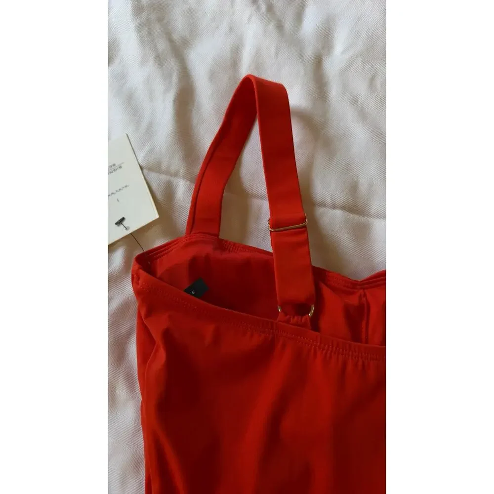 Alex Marie Signature Sculpt One Piece Swimsuit XS Poppy Red Belted NWT $112